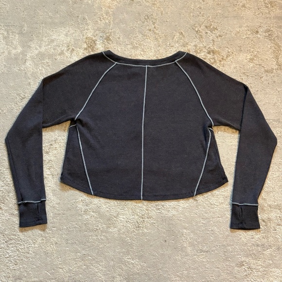 Free People Early Nights Heather Grey Henley Thermal Long Sleeve Top Size Small - Picture 7 of 9